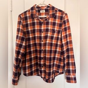 Pact Orange and Purple Plaid Button Down Shirt
